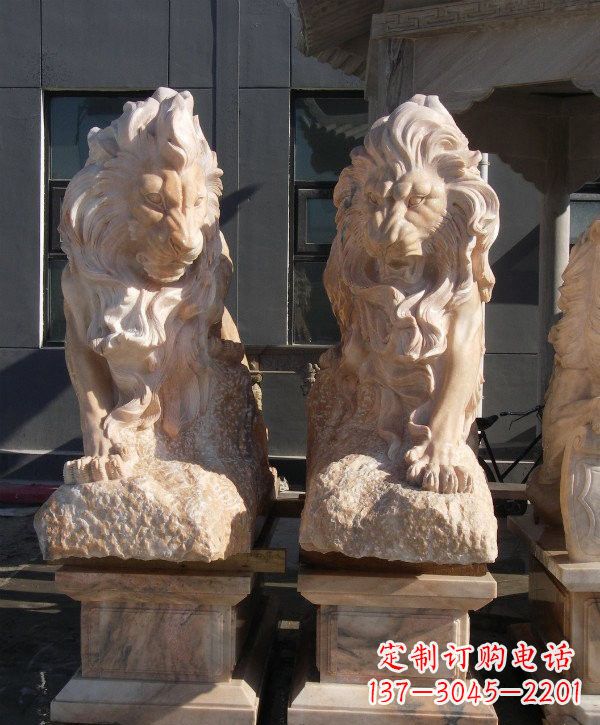 青海晚霞红欧式狮子石雕