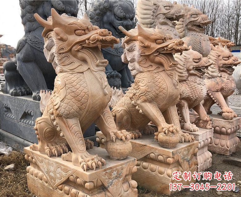 青海晚霞红麒麟石雕 (2)