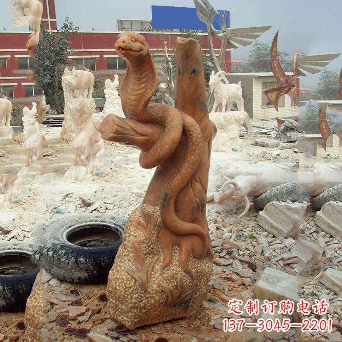 青海晚霞红蛇石雕-12生肖动物雕塑