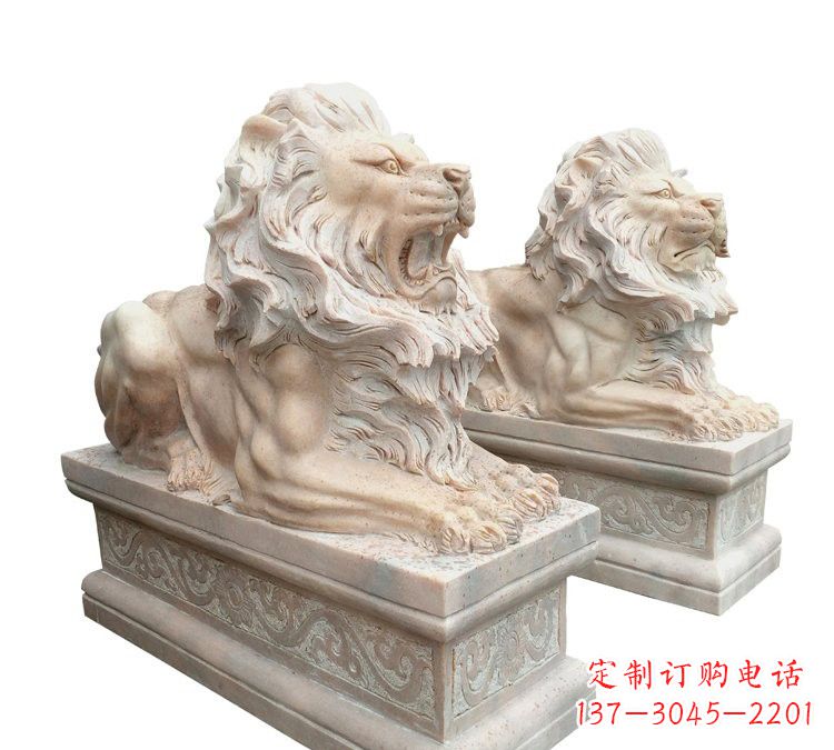 青海晚霞红石材欧式狮子