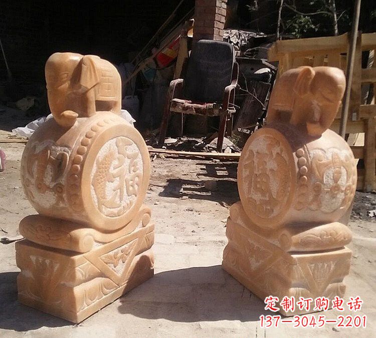 青海晚霞红小象门墩