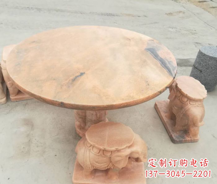 青海晚霞红小象桌凳别墅石雕 (4)