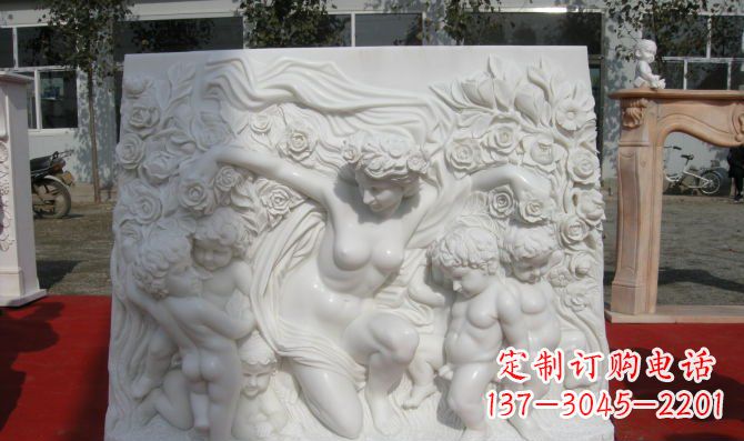 青海西方女人与孩子汉白玉浮雕