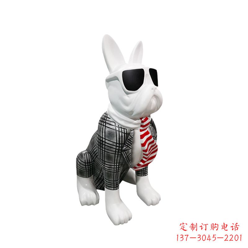青海系领带戴墨镜的狗雕塑,商场超市美陈斗牛犬摆件