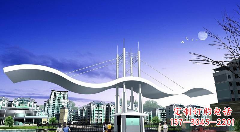 青海小区不锈钢门牌坊景观雕塑