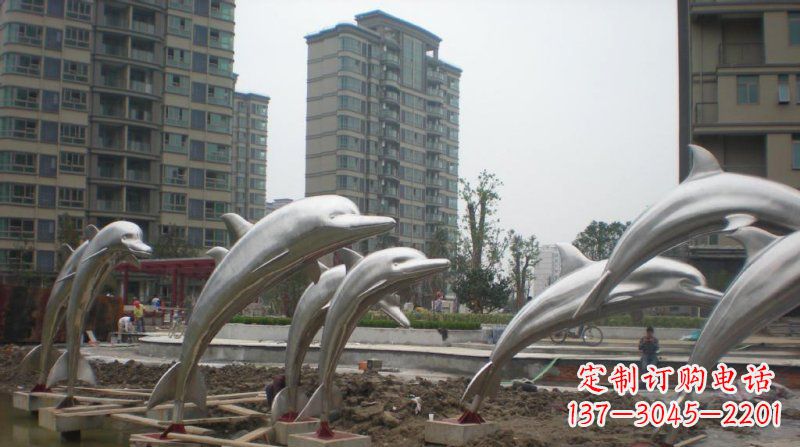 青海小区不锈钢跳跃海豚雕塑