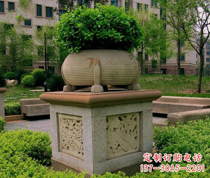 青海小区景观大理石花盆石雕 (3)