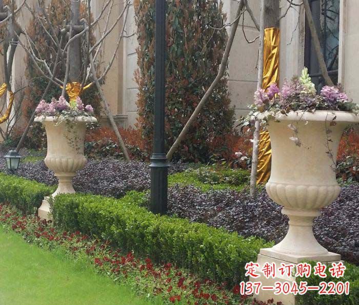 青海小区景观汉白玉花盆石雕