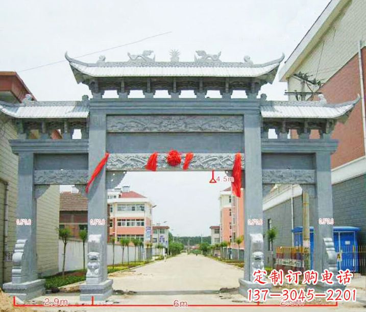 青海小区三门牌坊石雕
