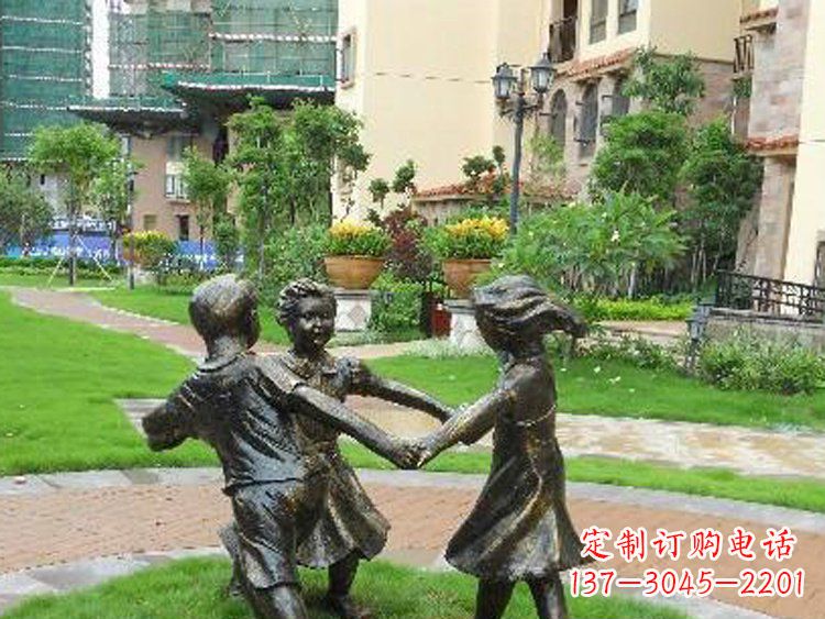 青海小区铜雕儿童玩游戏人物雕塑