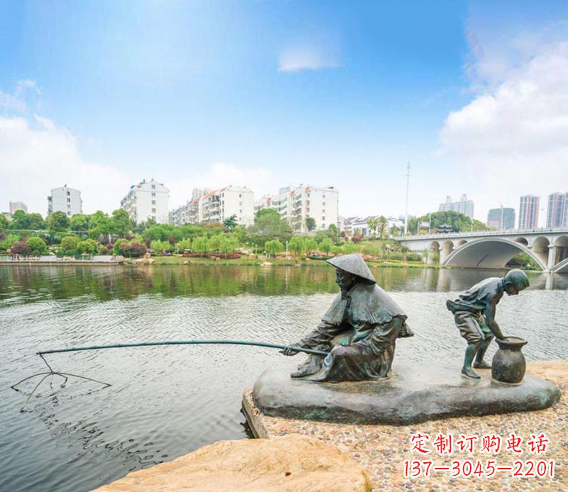 青海渔翁钓鱼公园景观铜雕
