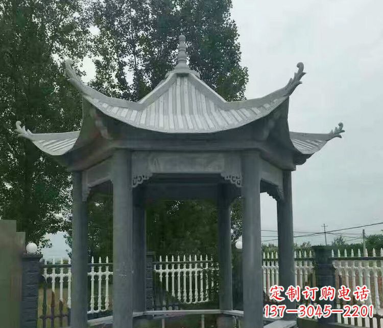 青海园林仿古石凉亭景观石雕 (2)
