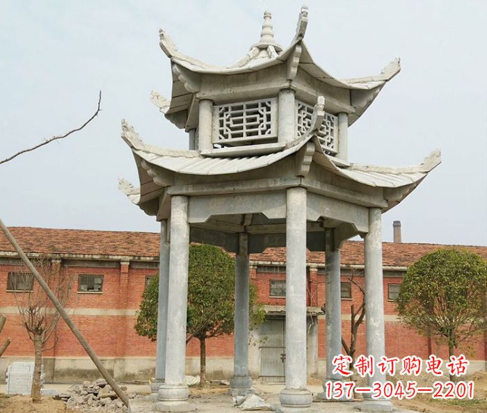 青海园林仿古双层石雕凉亭 (2)