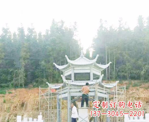 青海园林仿古双层石凉亭景观石雕 (2)