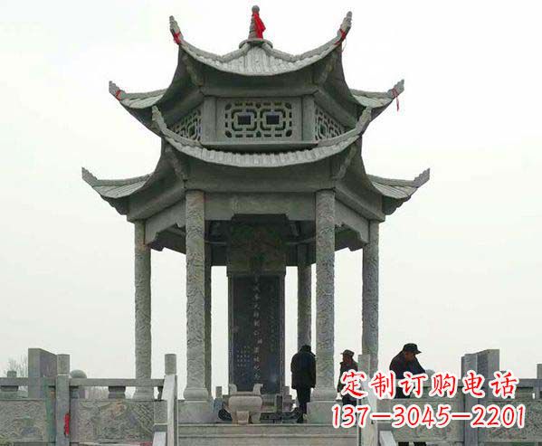 青海园林仿古双层石凉亭景观石雕