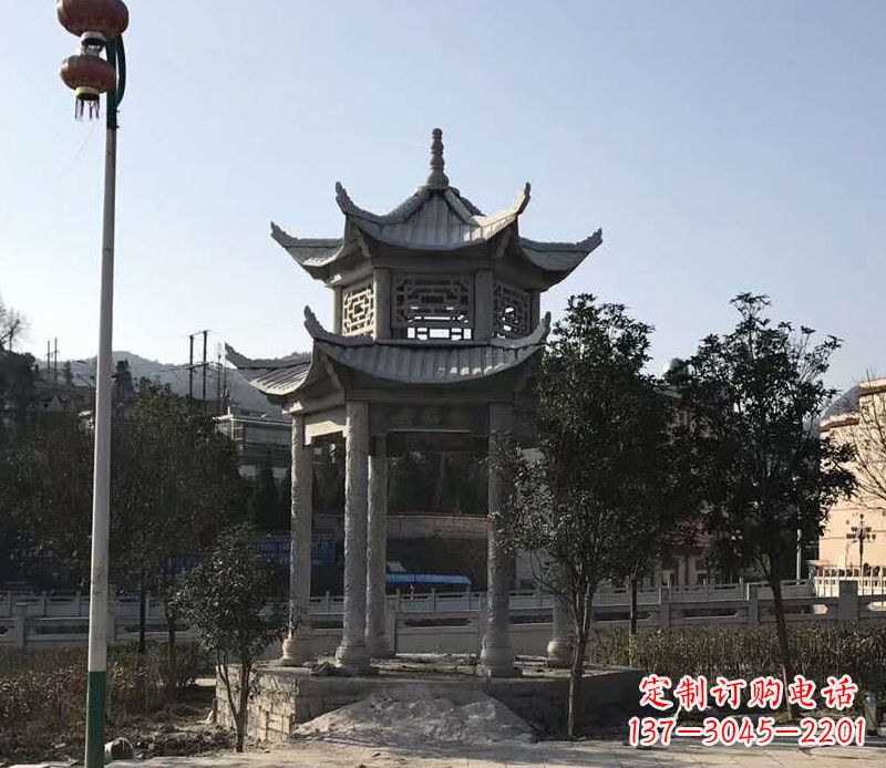 青海园林仿古双层石凉亭景观石雕 (4)