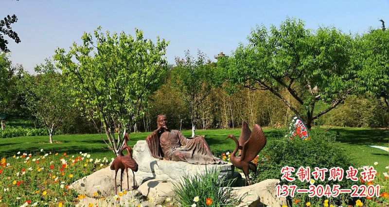 青海园林古代人物仙鹤景观铜雕