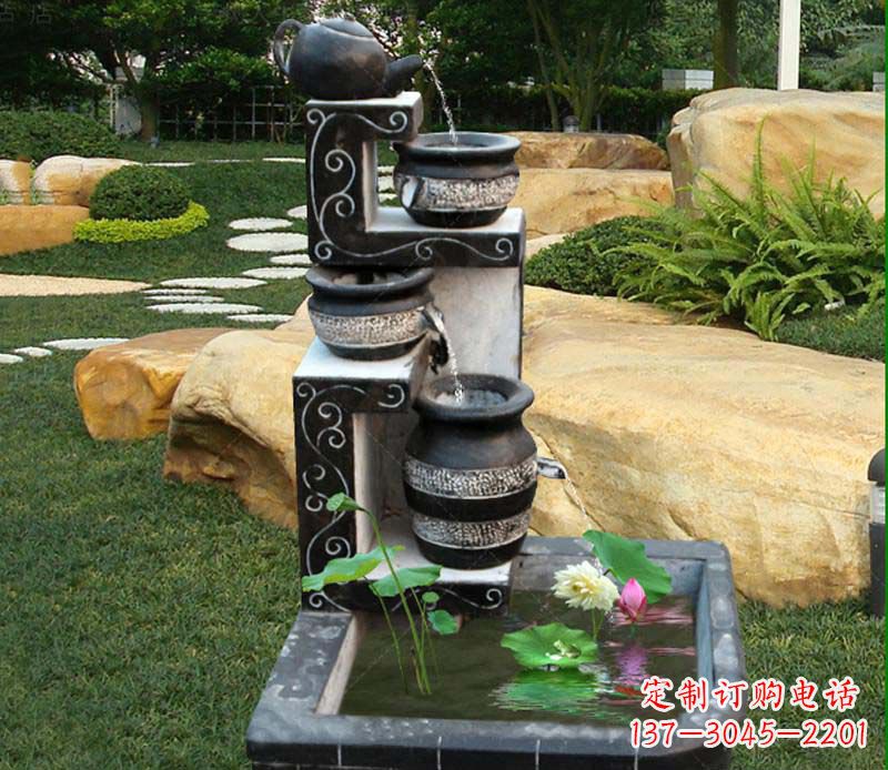 青海园林景观茶壶流水池石雕