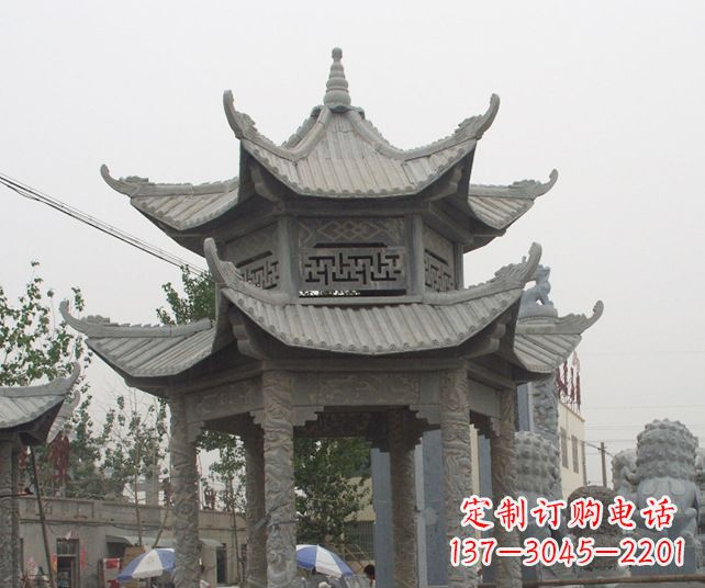 青海园林景观仿古石雕凉亭 (2)