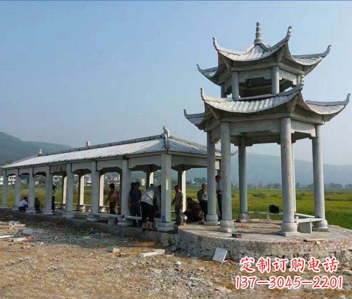 青海园林景观仿古石雕长廊凉亭