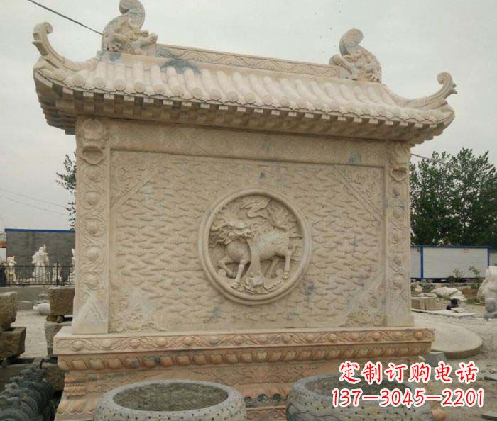 青海园林景观晚霞红石雕影壁