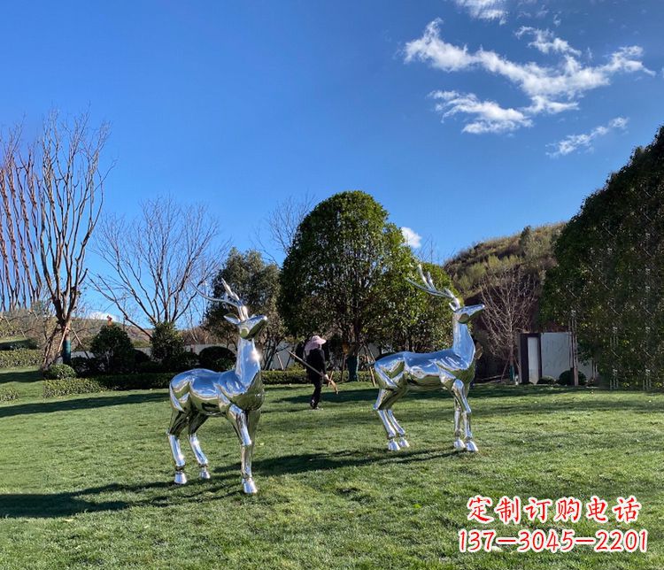 青海园林镜面不锈钢梅花鹿雕塑