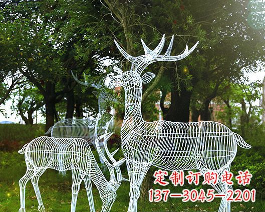 青海园林镂空梅花鹿不锈钢景观雕塑