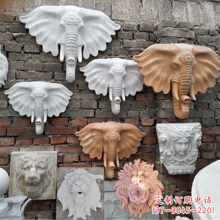 青海园林喷水壁挂大象头部雕塑