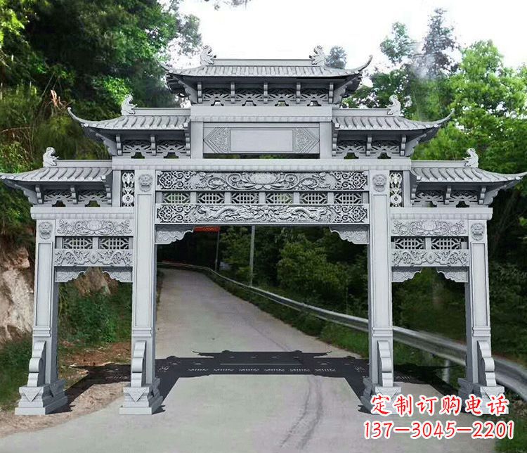 青海园林三门石牌坊景观石雕