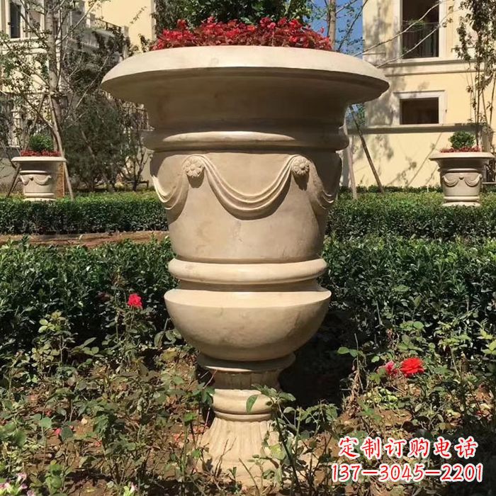 青海园林砂岩石雕花盆