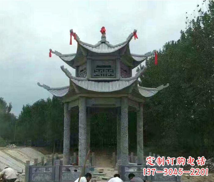 青海园林双层凉亭石雕 (3)