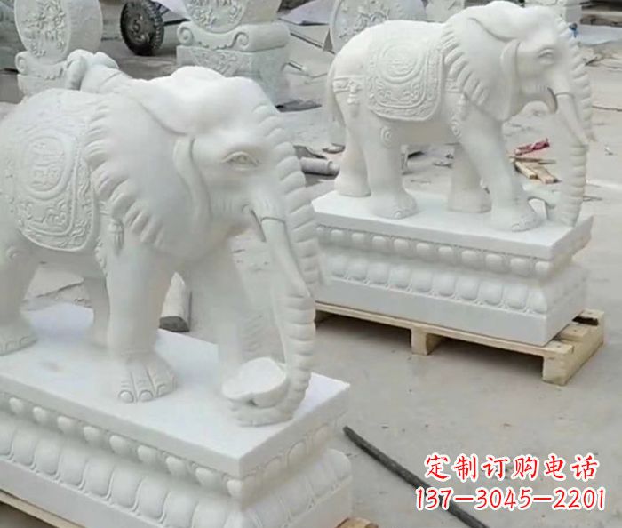 青海招财动物汉白玉大象石雕 (2)