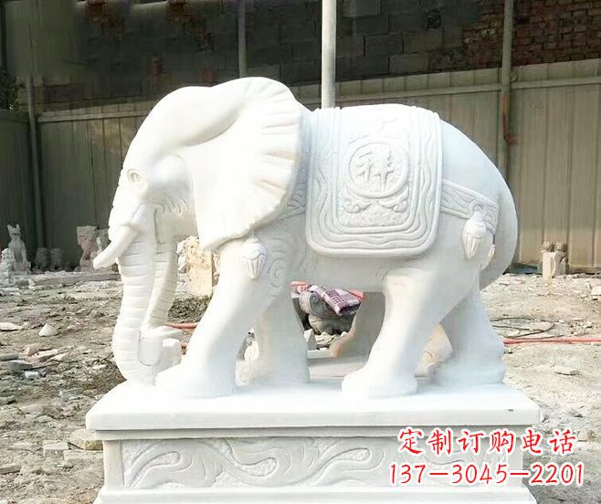 青海招财动物汉白玉大象石雕 (3)