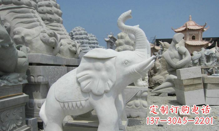 青海招财动物汉白玉长鼻小象石雕