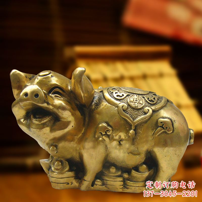 青海招财金猪铜雕-风水生肖动物雕塑企业商场美陈摆件