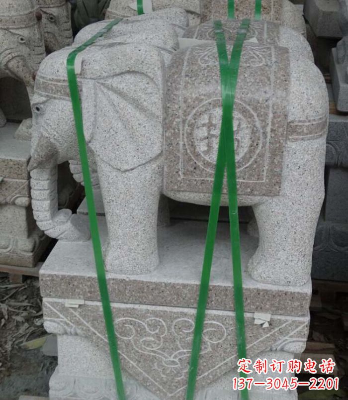 青海招财进宝芝麻灰大象石雕 (4)