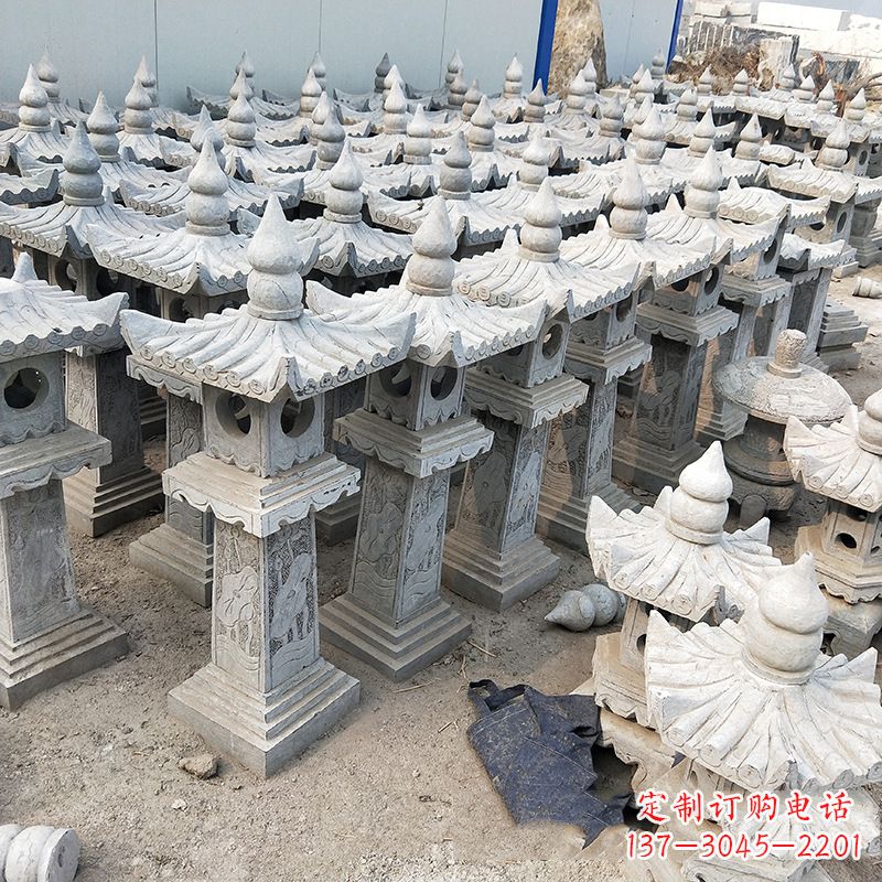青海中式青石灯笼雕塑