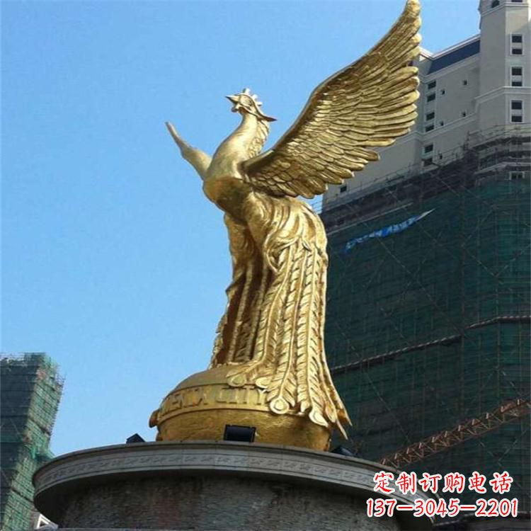 青海铸铜鎏金凤凰景观雕塑-城市园林