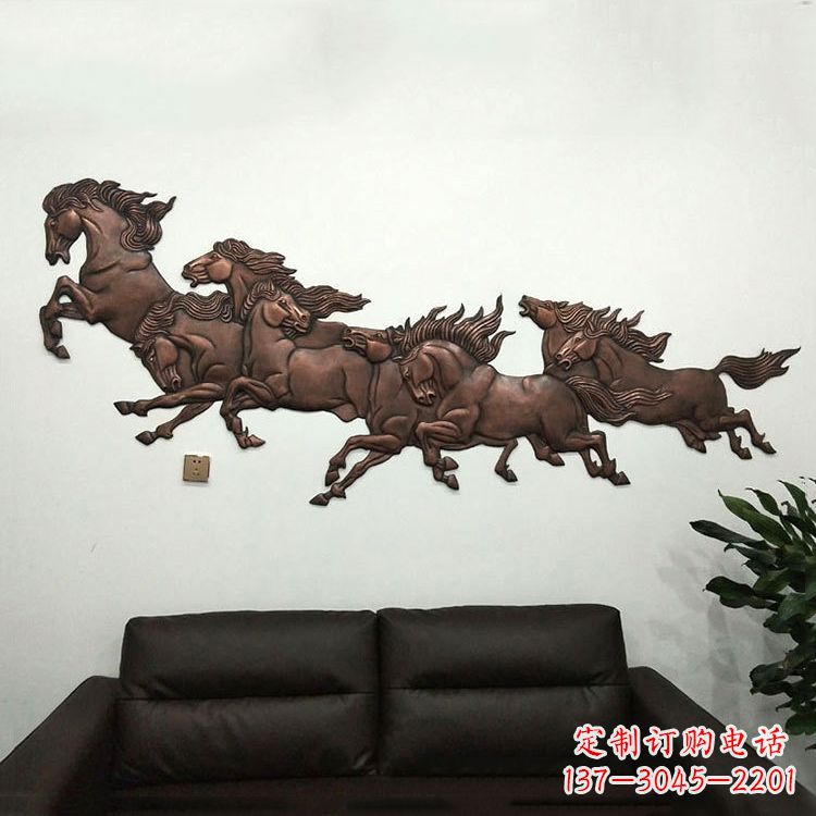 青海紫铜马儿浮雕装饰画