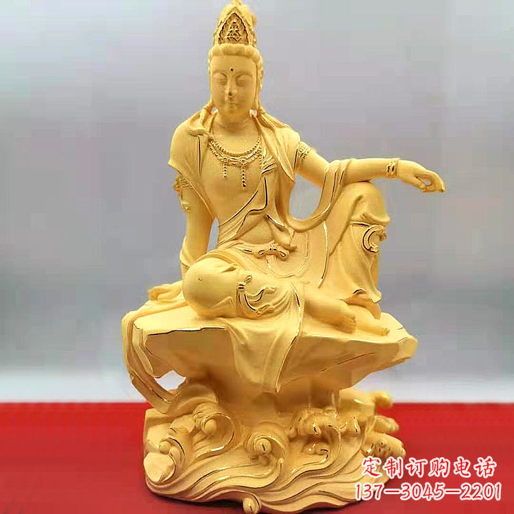 青海自在观音纯铜镀金雕塑