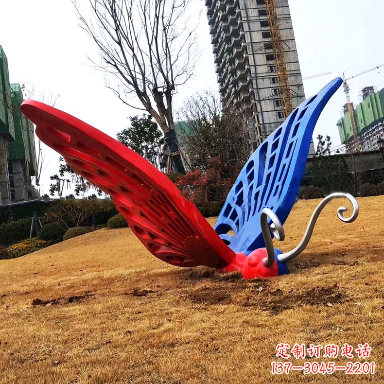 青海蝴蝶雕塑-不锈钢彩绘门口蝴蝶雕塑